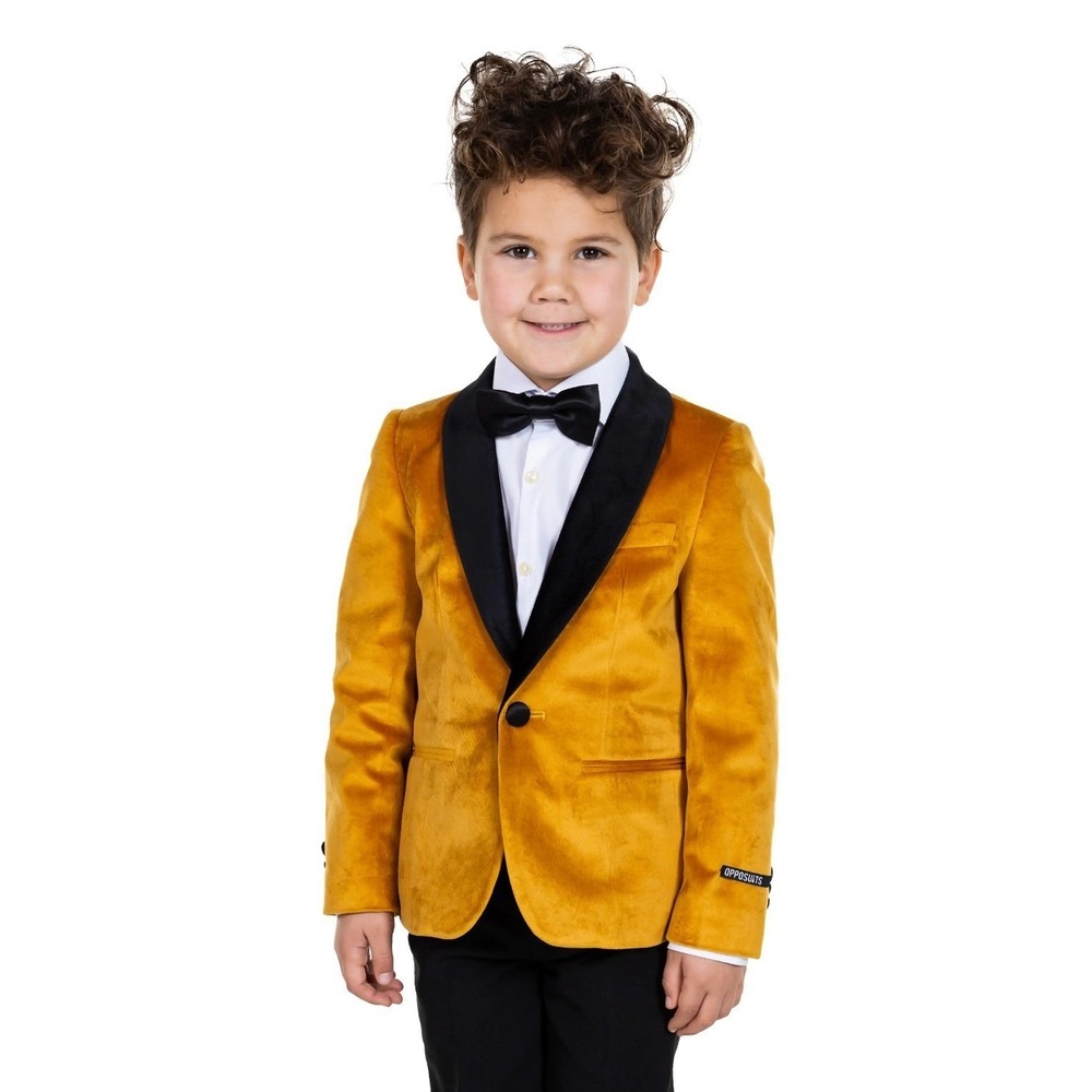 OppoSuits Deluxe Kids Mustard Gold Velvet Blazer Dinner Jacket Size 2